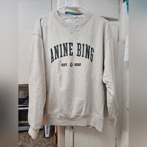 Anine Bing light tan est. 2012 green embroidered front sz Large L sweatshirt